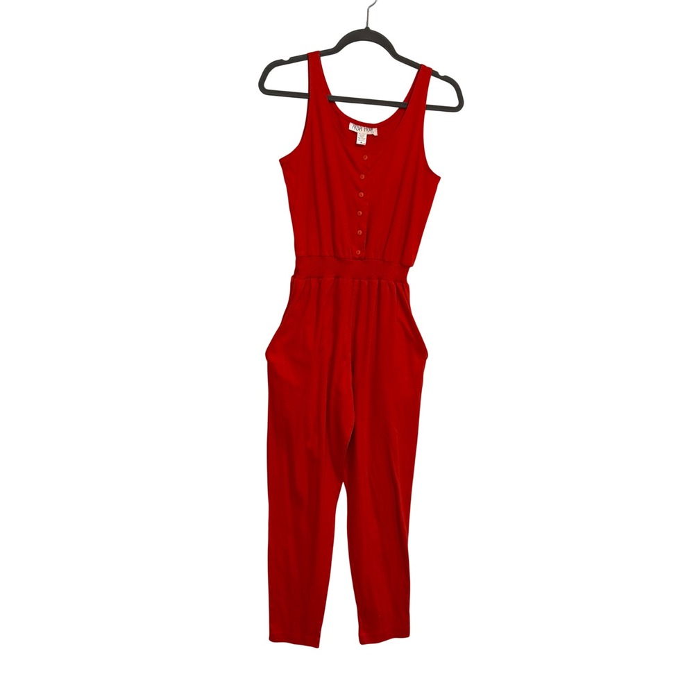 Vintage Rush Hour Red Sleeveless Button Front Cinched Waist Jumpsuit Pockets M